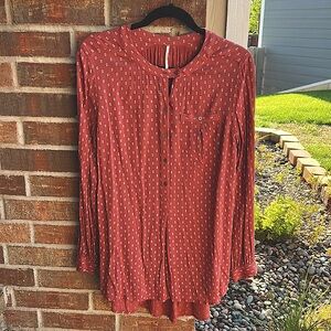 FREE PEOPLE Ladies M Burnt Orange Printed Half Button Tunic Top